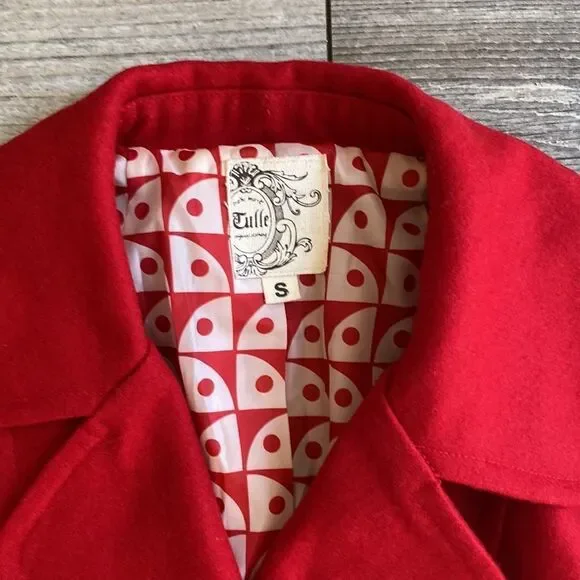 Tulle Wool Peacoat Size Small Red - Picture 2 of 4